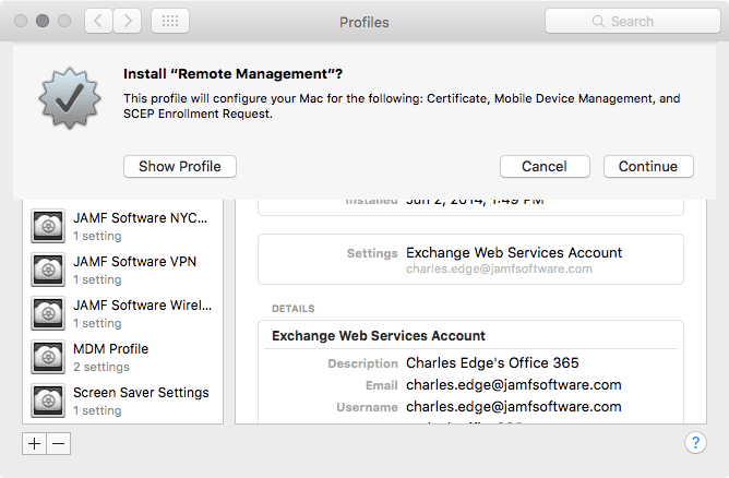 installing a management profile for office 365 on a mac